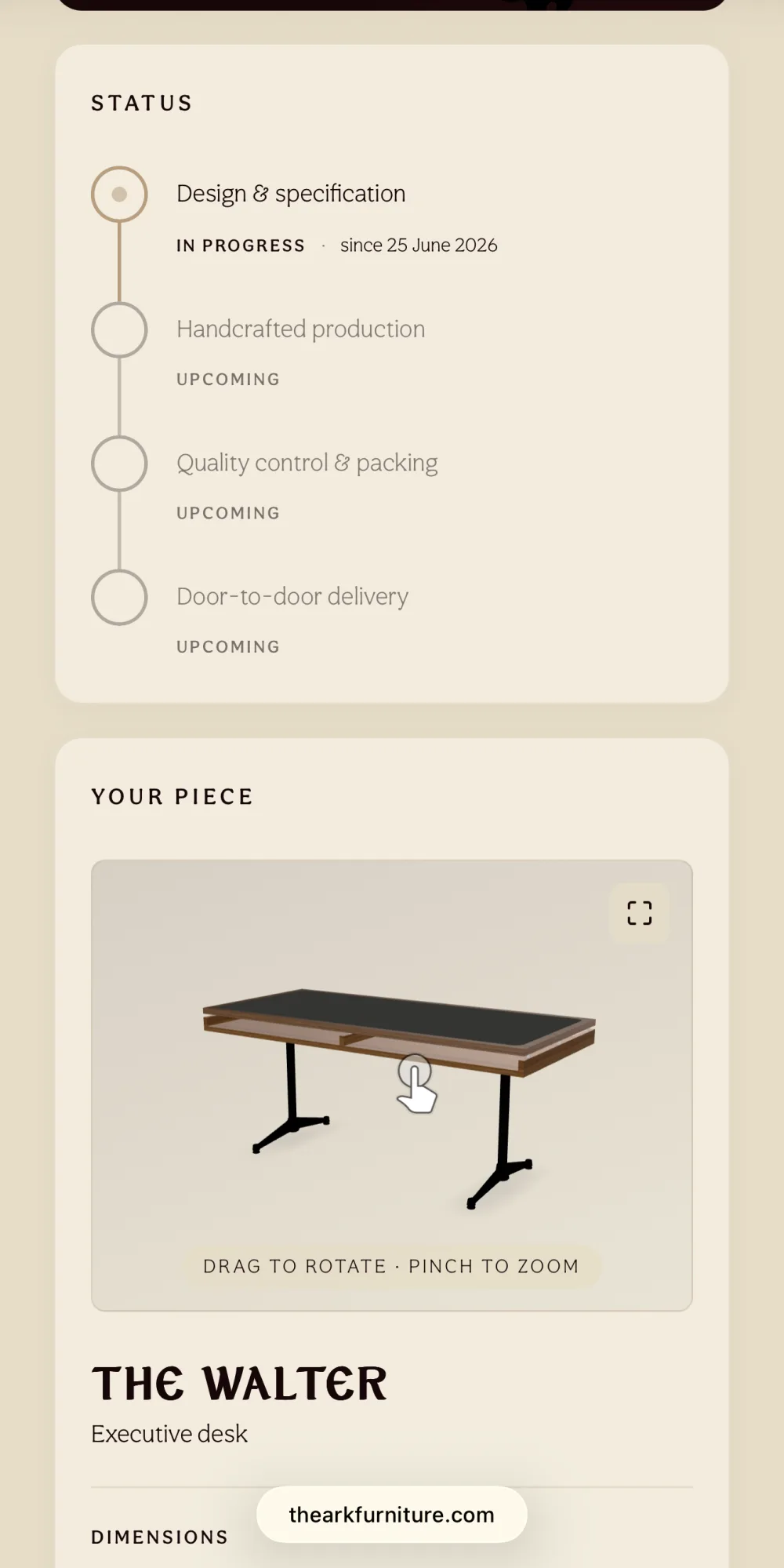 The Ark client dashboard on a phone